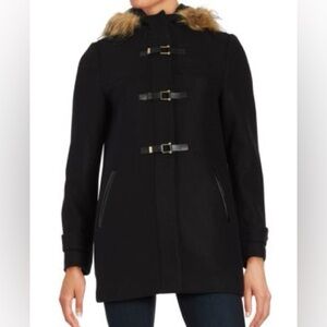 H&M Parka Jacket Coat Faux Fur Hood Navy Blue Size 4 Faux Fur Hood Winter